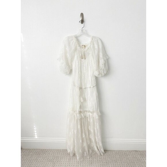 NWT Anthropologie Let Me Be Short-Sleeve Ruffle Maxi Dress L Lace White Romantic - Picture 5 of 11